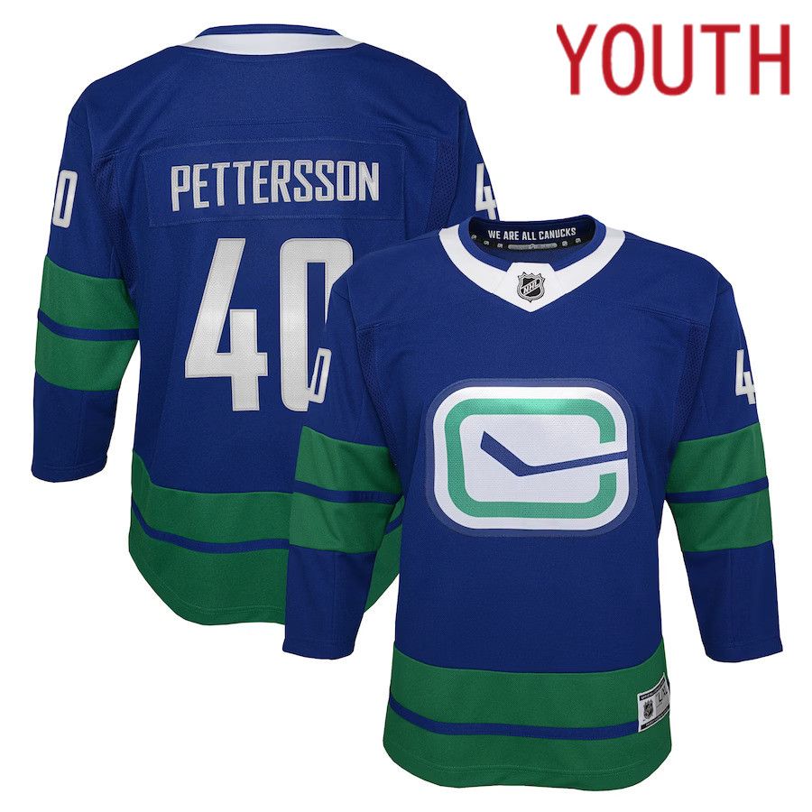 Youth Vancouver Canucks #40 Elias Pettersson Royal Alternate Premier Player NHL Jersey->customized nhl jersey->Custom Jersey